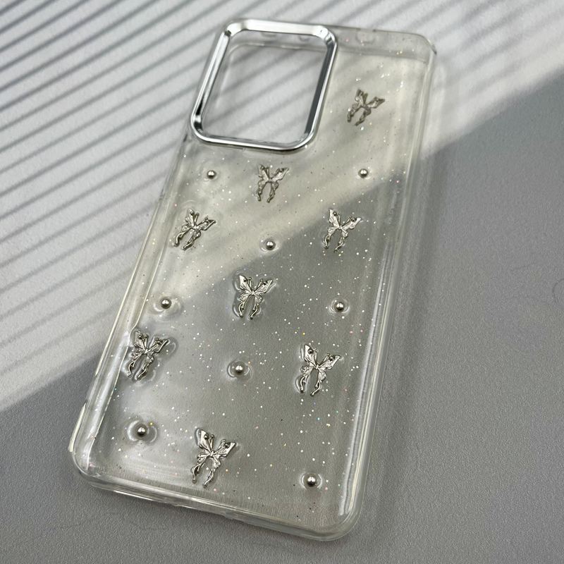 قاب گوشی Poco X7 Pro شیائومی Resin Art Case شفاف لنز Silver طرح Butterfly کد 72843 - Image 2