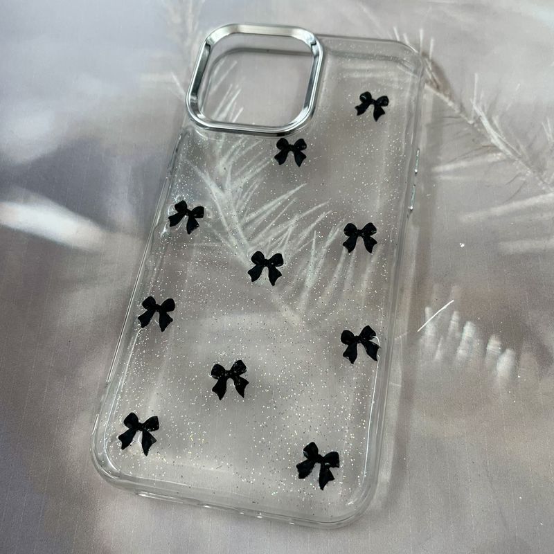 قاب گوشی iPhone 13 Pro Max آیفون Resin Case طرح پاپیون شاین دار برجسته لنز Silver مشکی کد 75213 - Image 2