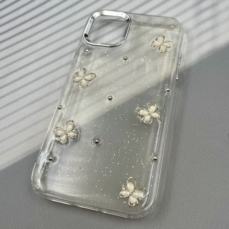 قاب گوشی iPhone 11 آیفون Resin Art Case شفاف لنز Silver طرح پروانه مرواریدی کد 76365 - Image 2