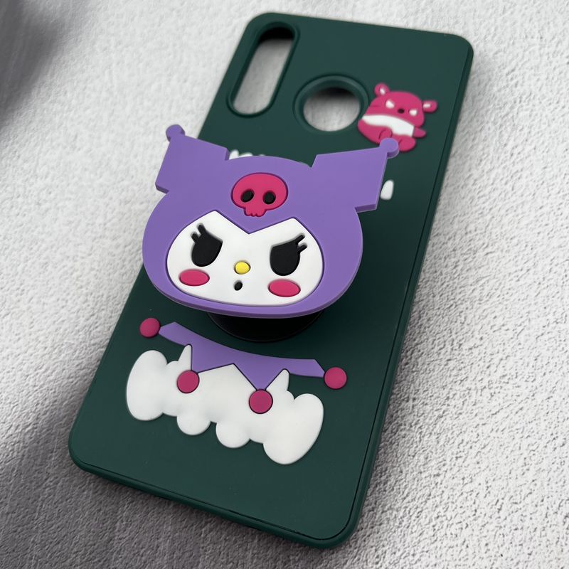 قاب گوشی Huawei P30 Lite هوآوی سیلیکونی عروسکی برجسته گربه کرومی هولدری استند شو سبز کد 78818 - Image 2