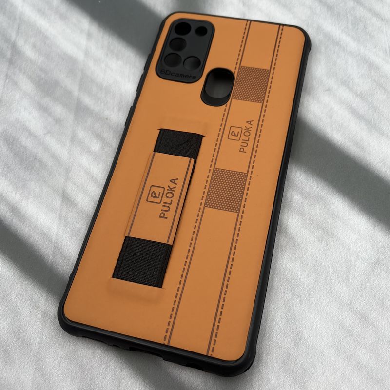 قاب گوشی Galaxy A21S سامسونگ فینگر بند ایربگ دار چرم Puloka چرم عسلی محافظ لنز دار کد 79919 - Image 2