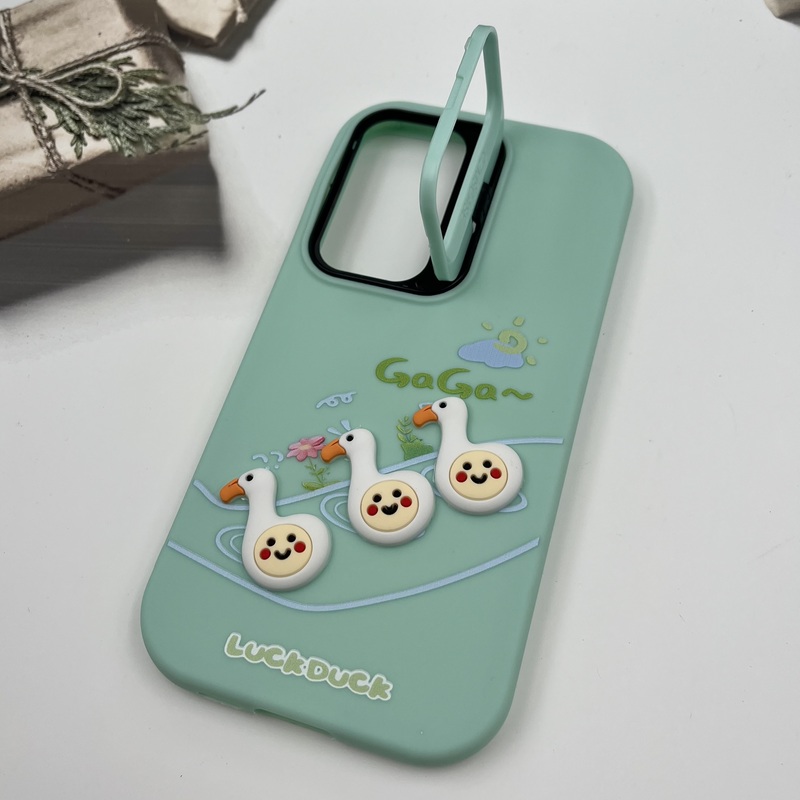 قاب گوشی Galaxy S24 FE سامسونگ سیلیکونی Stand Case پاستلی عروسکی برجسته سبز لنز استندشو کد 80151 - Image 2
