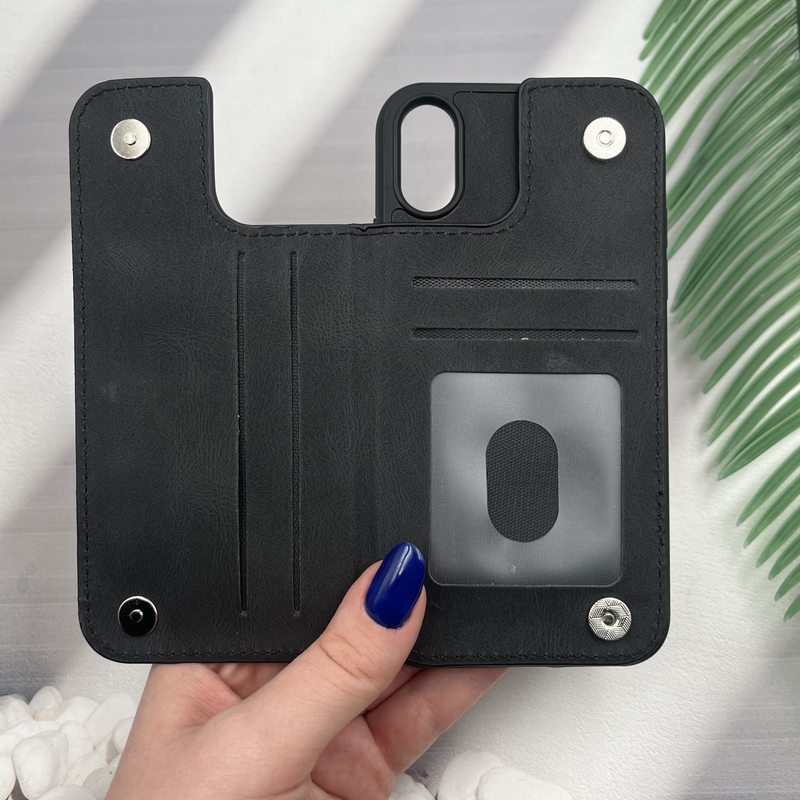 قاب گوشی iPhone X / iPhone XS آیفون چرم اورجینال FZALANBELL جاکارتی پشت باز شو مگنتی داخل پارچه ای مشکی کد 80453 - Image 2