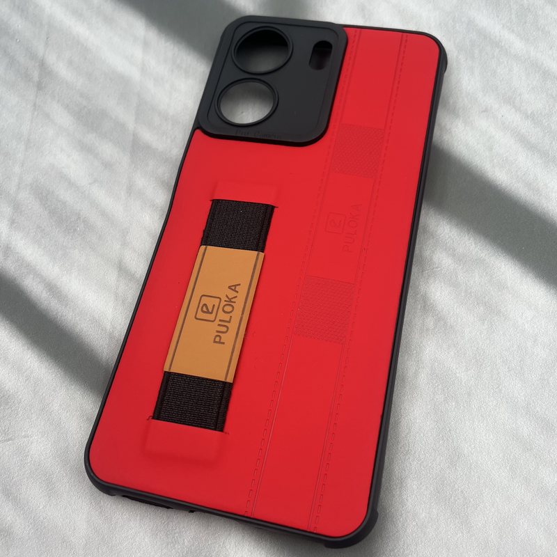 قاب گوشی Redmi 13C / Poco C65 شیائومی فینگر بند ایربگ دار چرم Puloka چرم قرمز محافظ لنز دار کد 82003 - Image 2