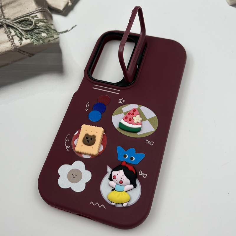 قاب گوشی Galaxy A35 سامسونگ سیلیکونی Stand Case پاستلی عروسکی برجسته زرشکی لنز استندشو کد 82493 - Image 2