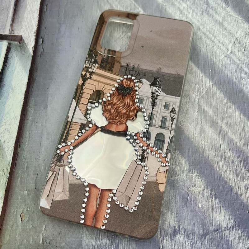 قاب گوشی Galaxy A31 سامسونگ Crystal Case نگینی برجسته طرح Girl قهوه ای کد 83269 - Image 2