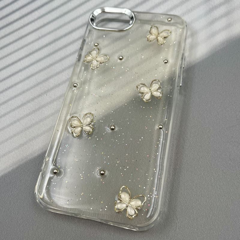 قاب گوشی iPhone 7 / iPhone 8 / iPhone SE 2020 / iPhone SE 2022 آیفون Resin Art Case شفاف لنز Silver طرح پروانه مرواریدی کد 84725 - Image 2