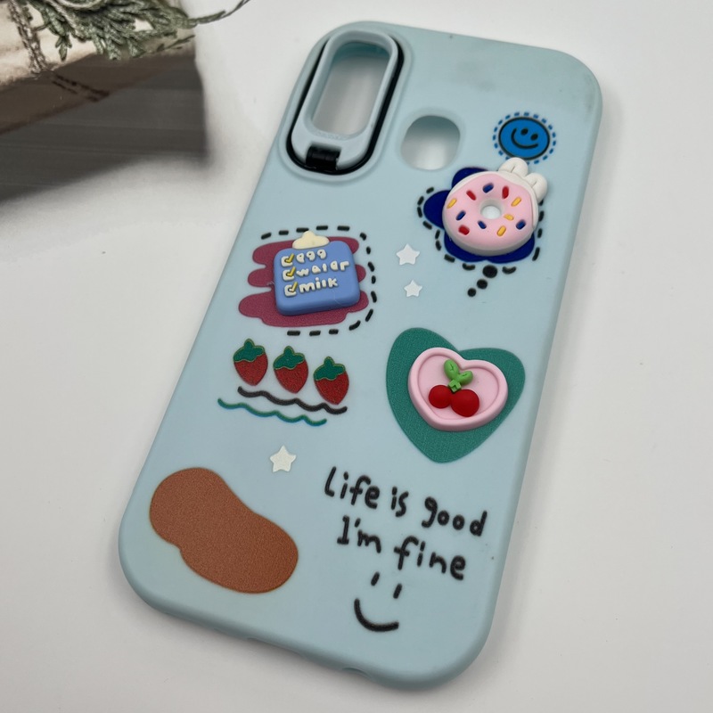 قاب گوشی Galaxy A20 / A30 سامسونگ سیلیکونی Stand Case پاستلی عروسکی برجسته آبی لنز استندشو کد 84883 - Image 2