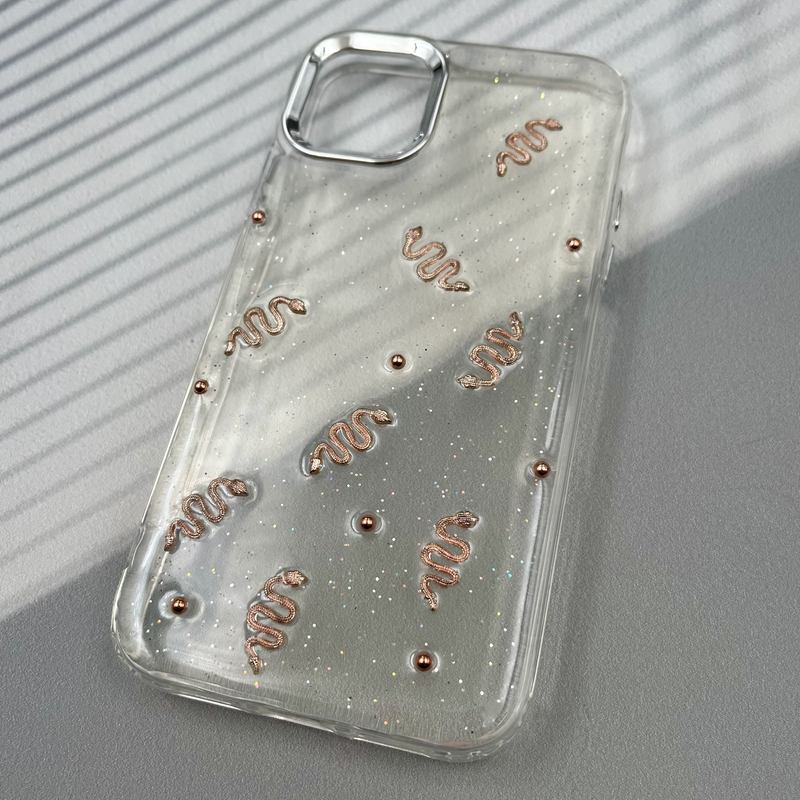 قاب گوشی iPhone 11 آیفون Resin Art Case شفاف لنز Silver طرح Snake رزگلد کد 85543 - Image 2