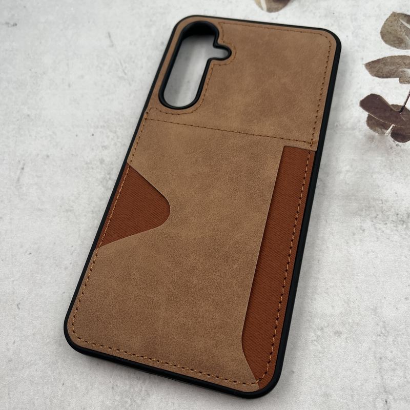قاب گوشی Galaxy A35 سامسونگ Wallet Case چرم و کتان دوخت دار جاکارتی عسلی کد 88977 - Image 2