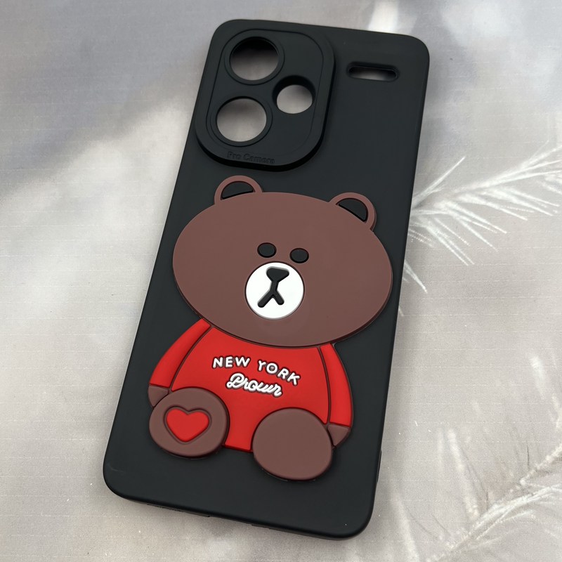 قاب گوشی Redmi Note 13 Pro Plus شیائومی سیلیکونی Cute Case عروسکی برجسته طرح تدی مشکی محافظ لنز دار کد 96710 - Image 2
