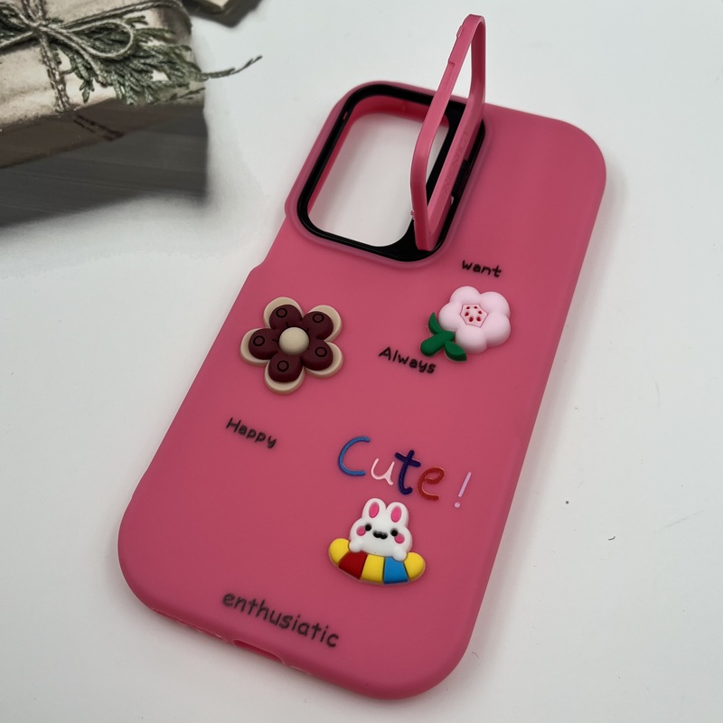 قاب گوشی Galaxy A55 سامسونگ سیلیکونی Stand Case پاستلی عروسکی برجسته سرخابی لنز استندشو کد 98134 - Image 2