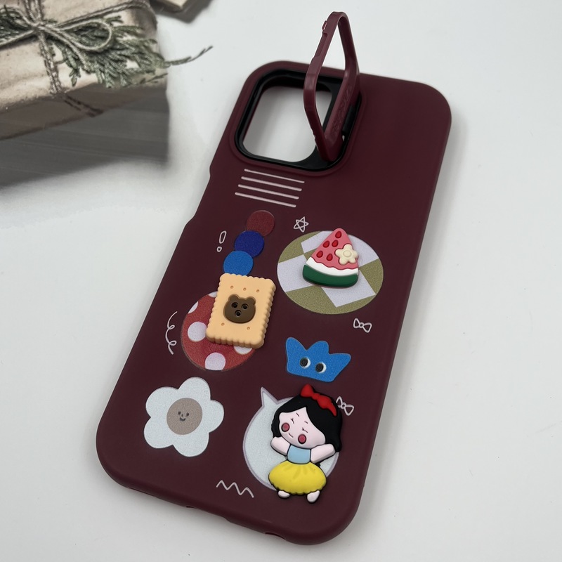قاب گوشی Galaxy A22 4G / Galaxy M32 4G سامسونگ سیلیکونی Stand Case پاستلی عروسکی برجسته زرشکی لنز استندشو کد 99251 - Image 2
