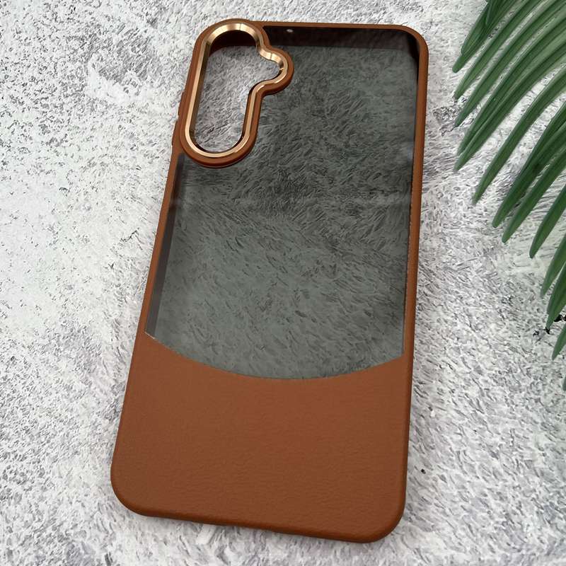 قاب گوشی Galaxy A16 سامسونگ PC Case سیلیکونی طرح چرم لنز متال شفاف دودی اسپرت عسلی کد 11535 - Image 2