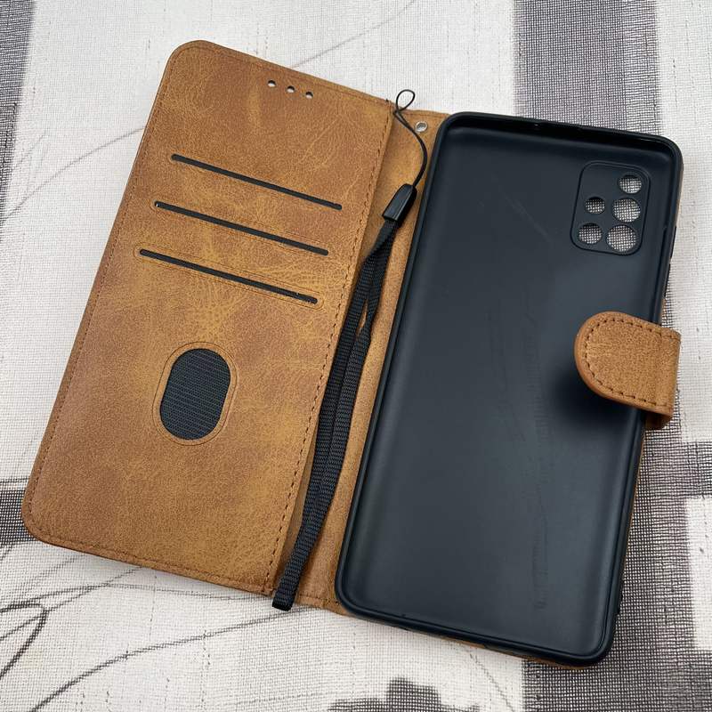 کیف گوشی Galaxy A51 سامسونگ چرم مگنتی جاکارتی بند آویز دار محافظ لنز دار عسلی کد 17840 - Image 2