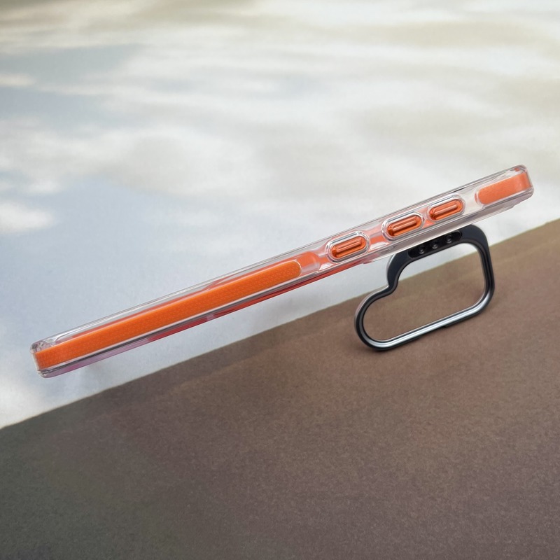قاب گوشی Galaxy S24 FE سامسونگ لنز استند شو فلزی دور ایربگ دار مگ سیف Magsafe اورجینال شفاف نارنجی کد 18745 - Image 2