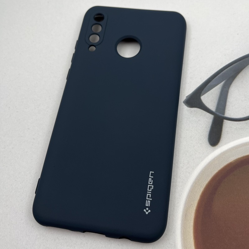 قاب گوشی Huawei P30 Lite هوآوی سیلیکونی Spigen اورجینال داخل پارچه ای محافظ لنز دار سرمه ای کد 19982 - Image 2