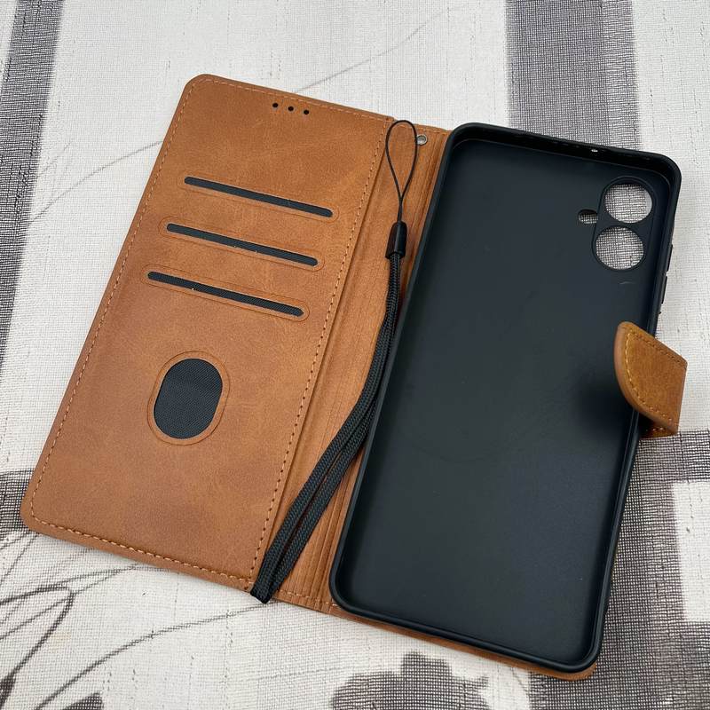 کیف گوشی Galaxy A06 سامسونگ چرم مگنتی جاکارتی محافظ لنز دار بند آویز دار عسلی کد 22019 - Image 2