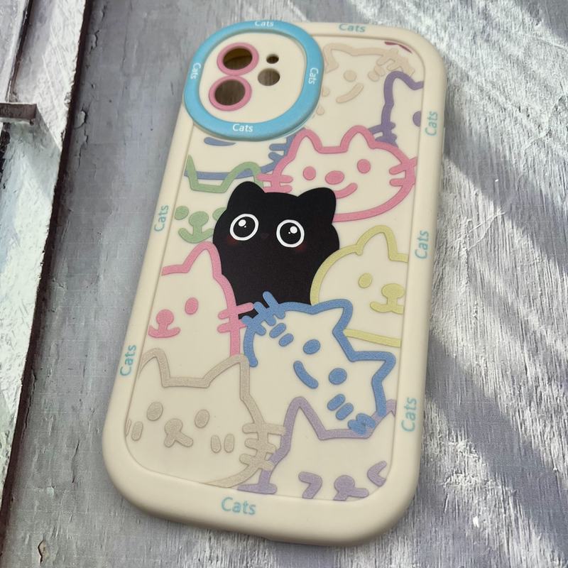 قاب گوشی iPhone 11 آیفون سیلیکونی ایربگ دار Happy Cat گربه محافظ لنز دار برجسته رنگی کد 31378 - Image 2