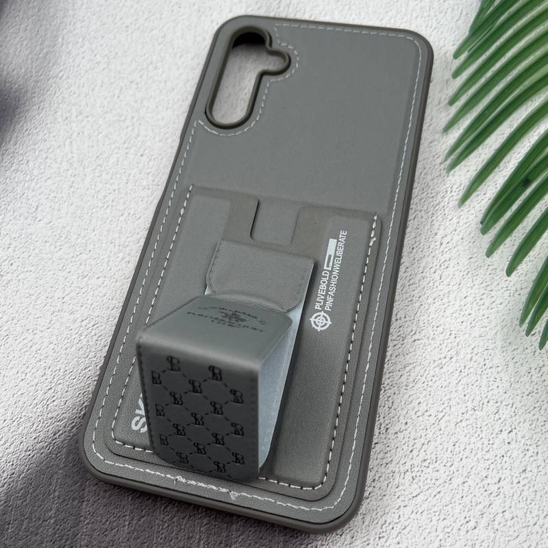 قاب گوشی Galaxy A14 سامسونگ جاکارتی استندشو SKINARMA چرم پولو دوخت دار تیتانیوم کد 32728 - Image 2