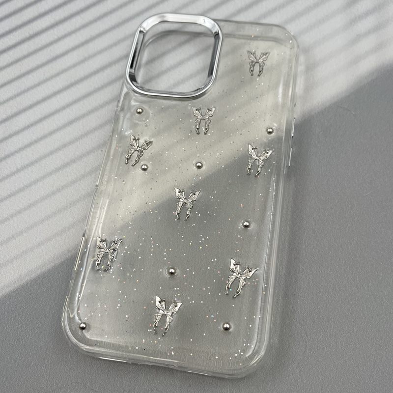 قاب گوشی iPhone 16 آیفون Resin Art Case شفاف لنز Silver طرح Butterfly کد 36064 - Image 2