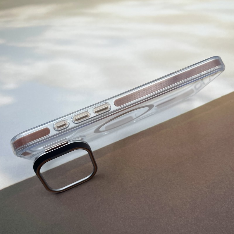 قاب گوشی iPhone 16 Pro Max آیفون لنز استند شو فلزی دور ایربگ دار مگ سیف Magsafe اورجینال شفاف صحرایی کد 44145 - Image 2