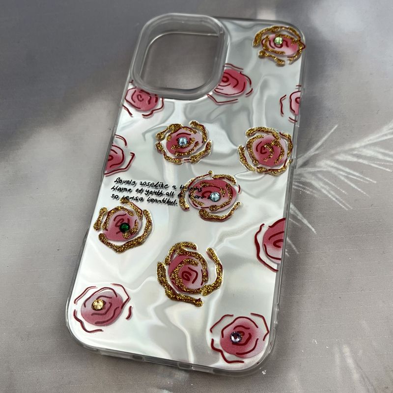 قاب گوشی iPhone 16 آیفون PC Case طرح گل اکلیلی نگین برجسته نقره ای کد 45600 - Image 2