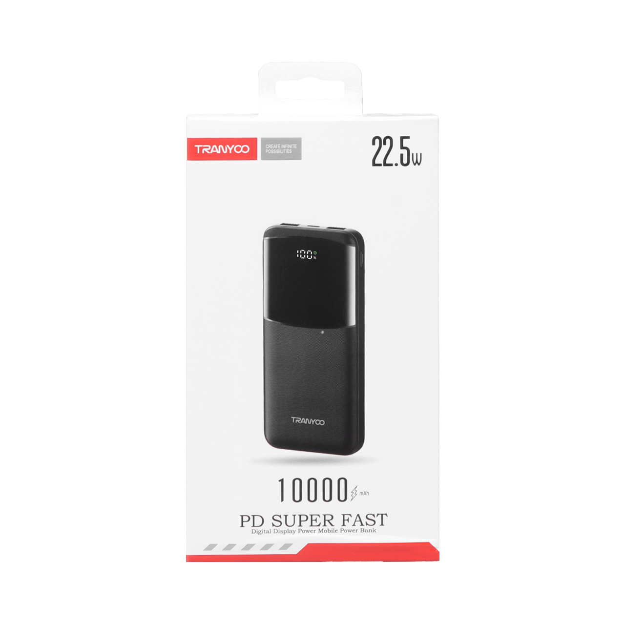 پاوربانک PD فست شارژ Tranyoo 22.5W 10000mAh مدل T-K06 مشکی همراه کابل Type C کد 45866