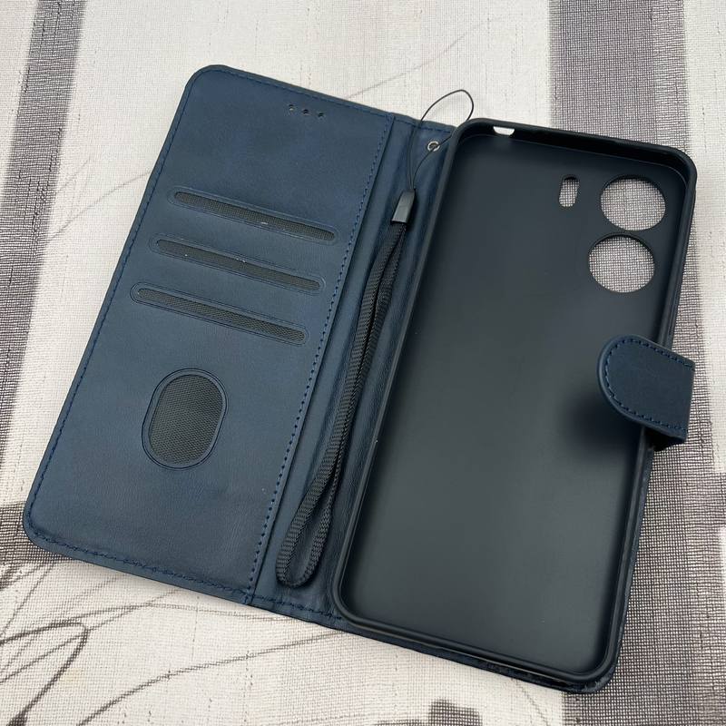 کیف گوشی Redmi 13C / Poco C65 شیائومی چرم مگنتی جاکارتی محافظ لنز دار بند آویز دار سرمه ای کد 46798 - Image 2