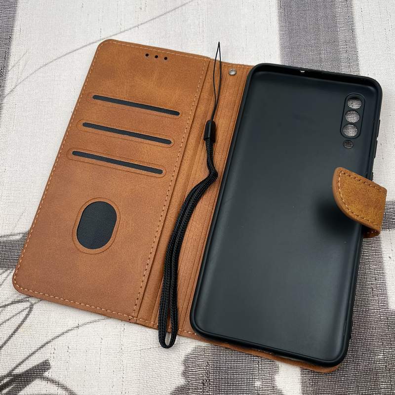 کیف گوشی Galaxy A30S / Galaxy A50S / Galaxy A50 سامسونگ چرم مگنتی جاکارتی محافظ لنز دار بند آویز دار عسلی کد 49556 - Image 2
