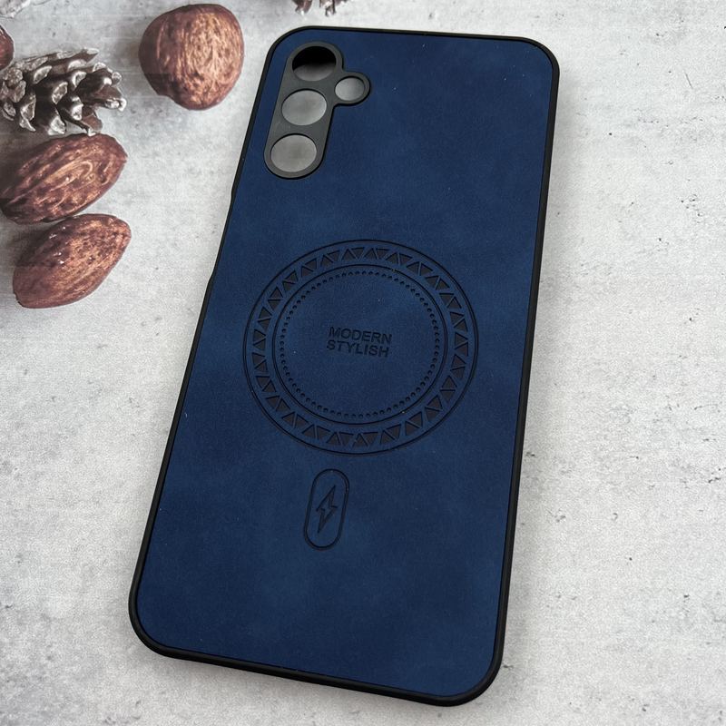 قاب گوشی Galaxy A14 سامسونگ چرم MODERN STYLISH طرح مگ سیف برجسته سرمه ای محافظ لنز دار کد 49725 - Image 2