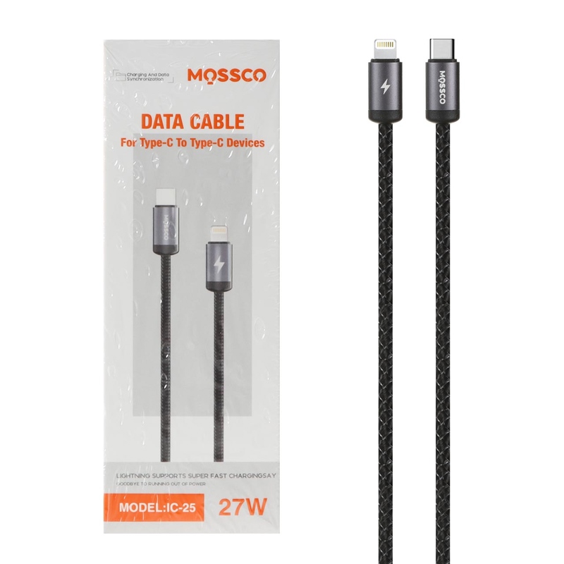 کابل شارژ فست Type-C to Lightning آیفون برند مسکو Mossco اورجینال مدل IC-25 مشکی 27W کد 57241