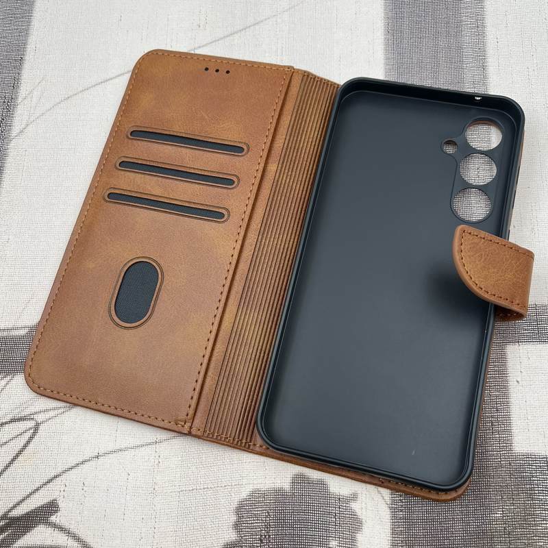 کیف گوشی Galaxy A35 سامسونگ چرم مگنتی جاکارتی محافظ لنز دار عسلی کد 64639 - Image 2