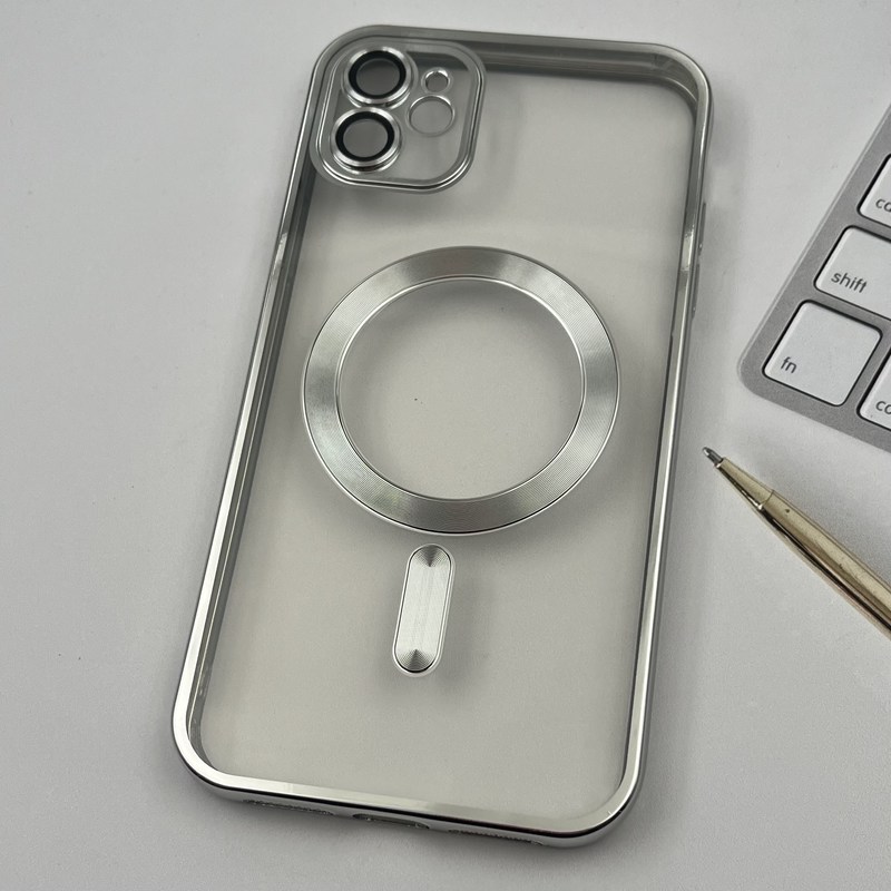 قاب گوشی iPhone 11 آیفون الکترواستاتیک اورجینال مگ سیف محافظ لنز دار گلسی نقره ای کد 65281 - Image 2