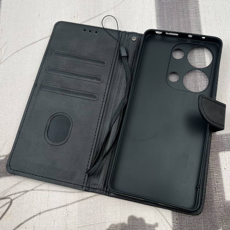 کیف گوشی Redmi Note 14S / Redmi Note 13 Pro 4G / Poco M6 Pro 4G شیائومی چرم مگنتی جاکارتی محافظ لنز دار بند آویز دار مشکی کد 65600 - Image 2