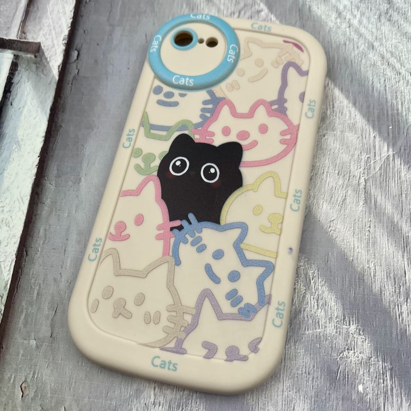 قاب گوشی iPhone 7 / iPhone 8 / iPhone SE 2020 / iPhone SE 2022 آیفون سیلیکونی ایربگ دار Happy Cat گربه محافظ لنز دار برجسته رنگی کد 65802 - Image 2
