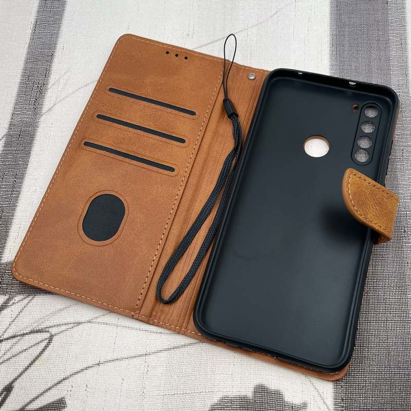 کیف گوشی Redmi Note 8 / Redmi Note 8 2021 شیائومی چرم مگنتی جاکارتی محافظ لنز دار بند آویز دار عسلی کد 65939 - Image 2