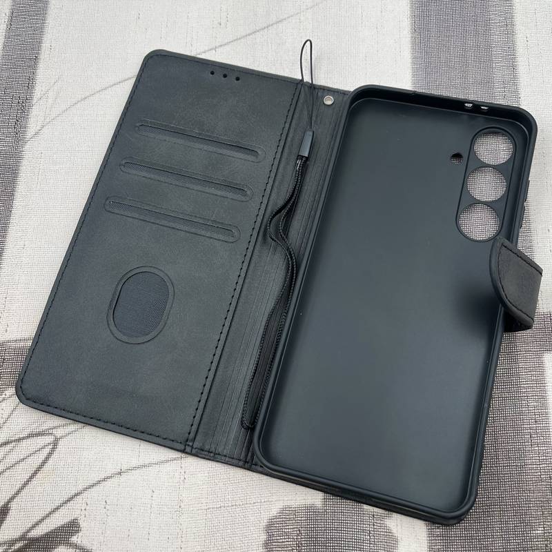 کیف گوشی Galaxy S24 FE سامسونگ چرم مگنتی جاکارتی محافظ لنز دار بند آویز دار مشکی کد 75101 - Image 2
