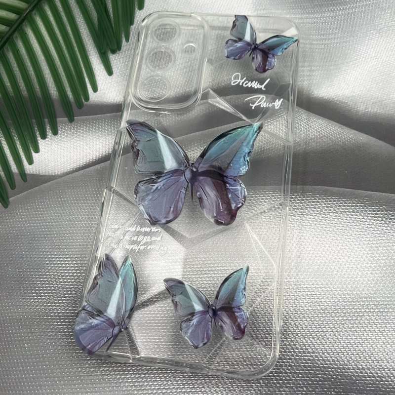 قاب گوشی Galaxy A16 سامسونگ سیلیکونی ایربگ دار طرح کریستالی پروانه آبی شفاف محافظ لنز دار کد 80336 - Image 2