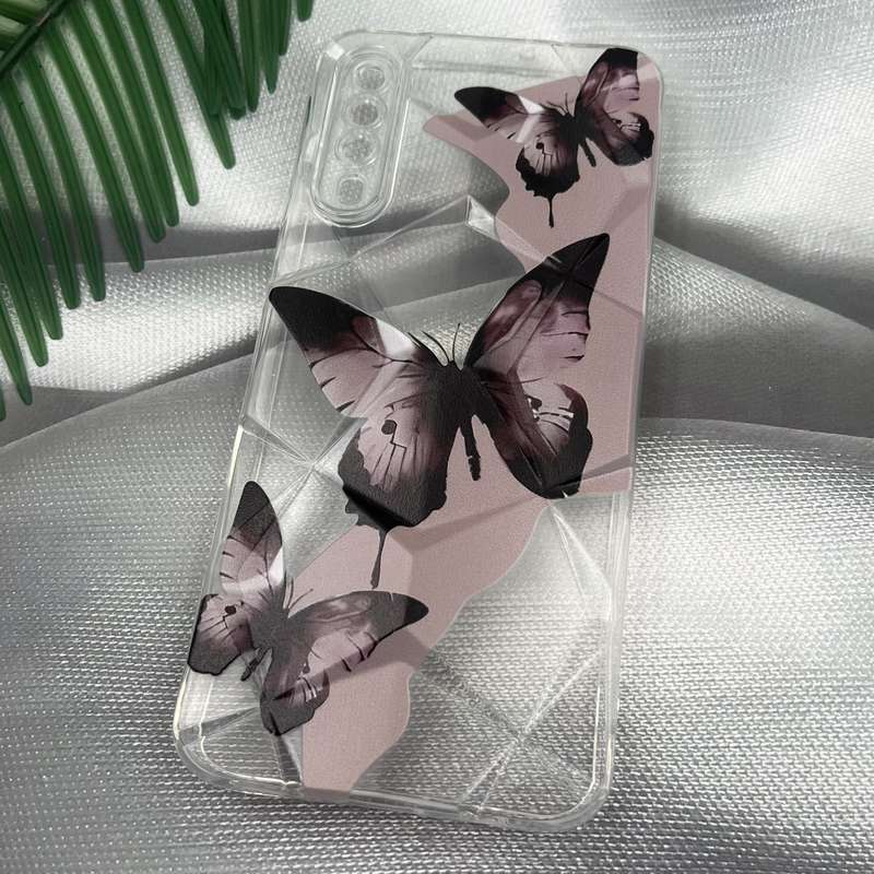 قاب گوشی Galaxy A30S / Galaxy A50S / Galaxy A50 سامسونگ سیلیکونی ایربگ دار طرح کریستالی پروانه گلبهی شفاف محافظ لنز دار کد 85788 - Image 2