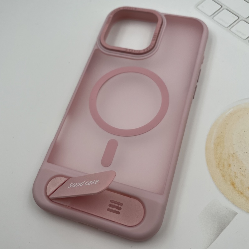قاب گوشی iPhone 16 Pro Max آیفون مگ سیف Magsafe اورجینال Stand Case استند شو مات گلبهی کد 85965 - Image 2