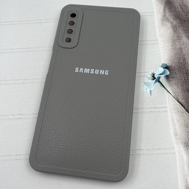قاب گوشی (Galaxy A7 2018 (A750 سامسونگ Texture سیلیکونی Leather Case لوگو دار محافظ لنز دار برجسته تیتانیوم کد 89922 - Image 2