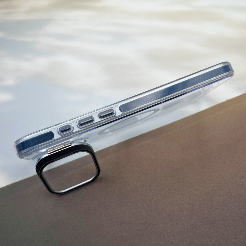 قاب گوشی iPhone 16 Pro Max آیفون لنز استند شو فلزی دور ایربگ دار مگ سیف Magsafe اورجینال شفاف سرمه ای کد 91469 - Image 2