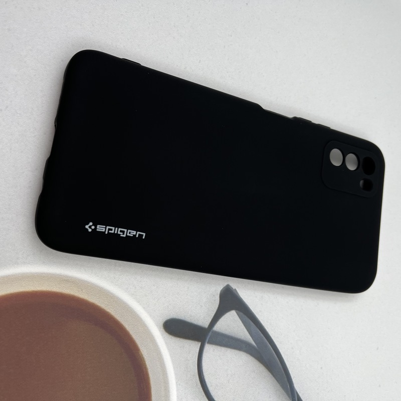 قاب گوشی Poco M3 شیائومی سیلیکونی Spigen اورجینال داخل پارچه ای محافظ لنز دار مشکی کد 99432 - Image 2