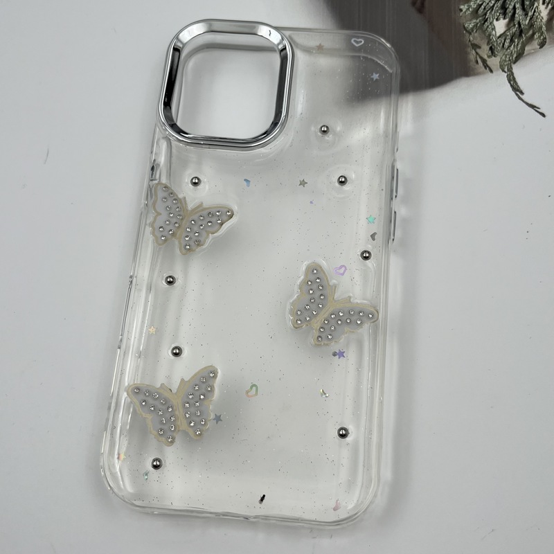 قاب گوشی iPhone 16 آیفون Resin Art Case شفاف لنز Silver طرح پروانه کد 10617 - Image 2