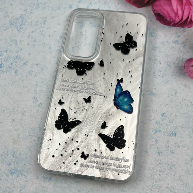 قاب گوشی Galaxy A55 سامسونگ Brush Case اطلسی Silver طرح پروانه مشکی آبی کد 11846 - Image 2