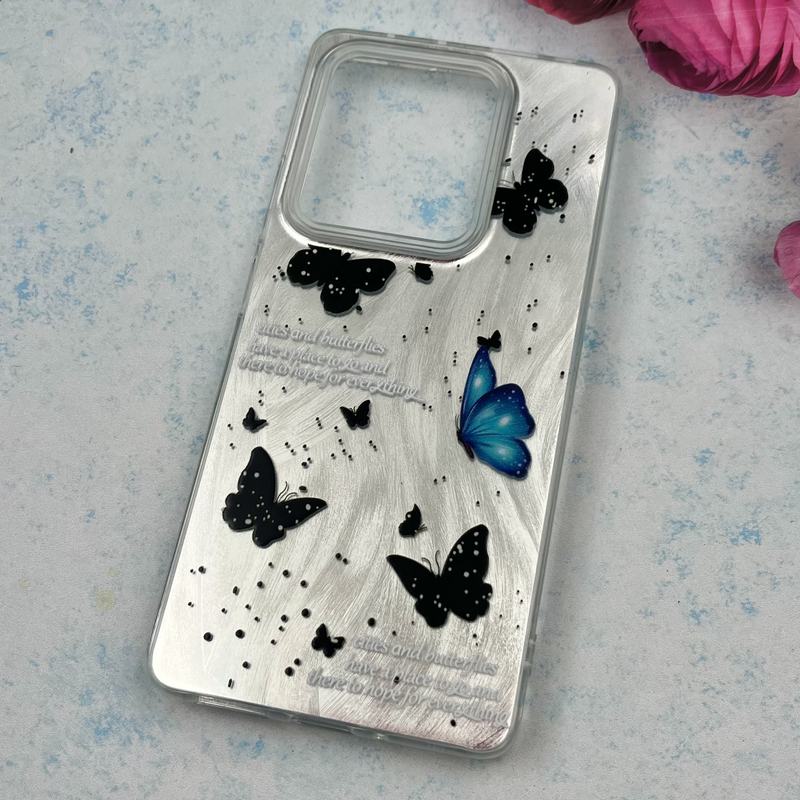 قاب گوشی Redmi Note 14S شیائومی Brush Case اطلسی Silver طرح پروانه مشکی آبی کد 14633 - Image 2