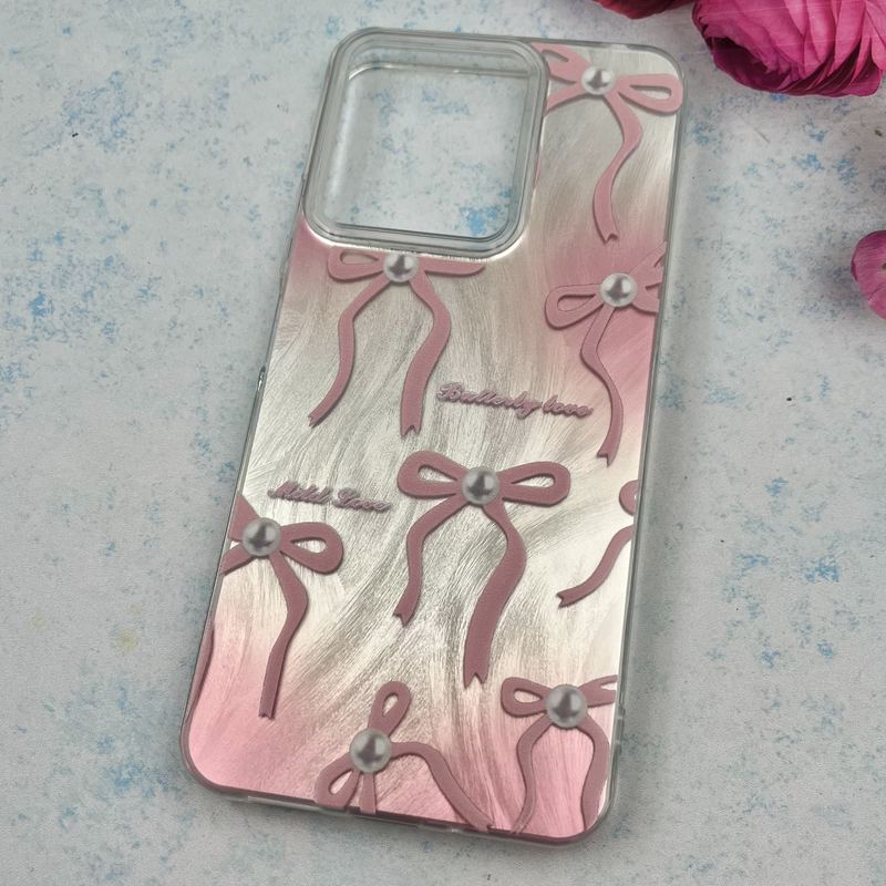قاب گوشی Redmi 13C / Poco C65 شیائومی Brush Case اطلسی Silver طرح پاپیون صورتی کد 20575 - Image 2