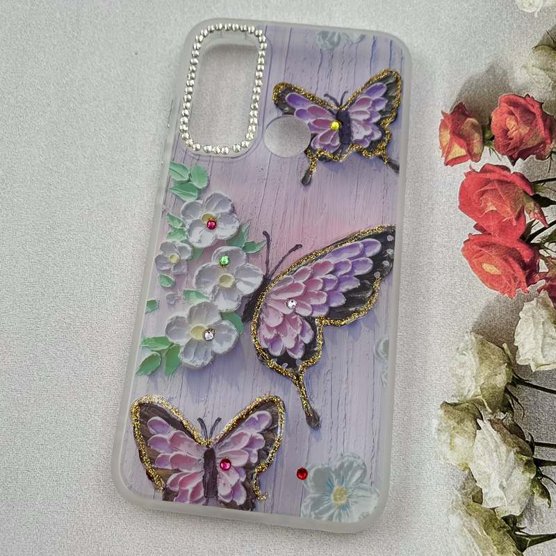 قاب گوشی Redmi Note 8 / Redmi Note 8 2021 شیائومی Crystal Case نگین دار لوکس رزینی طرح پروانه و بابونه لنز الماسی کد 21060 - Image 2