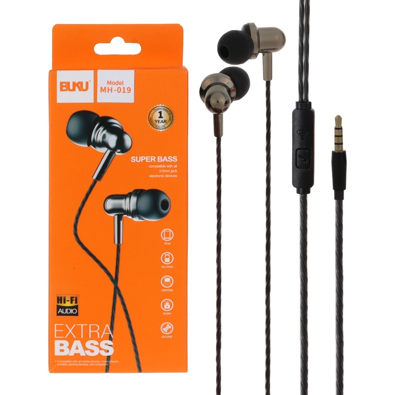 هندزفری با سیم BUKU بوکو اورجینال AUX مدل MH-019 مشکی کد 21578 - قاب سنتر